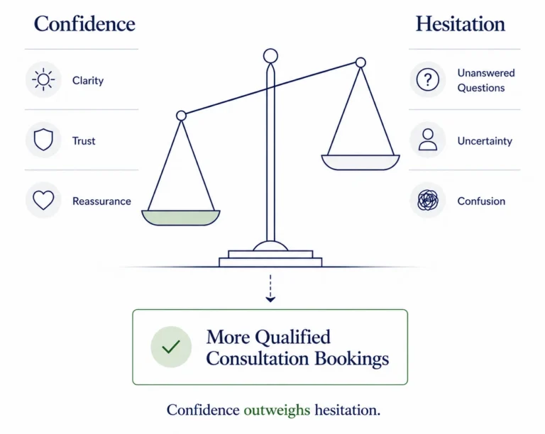 Illustration comparing patient confidence and hesitation before booking